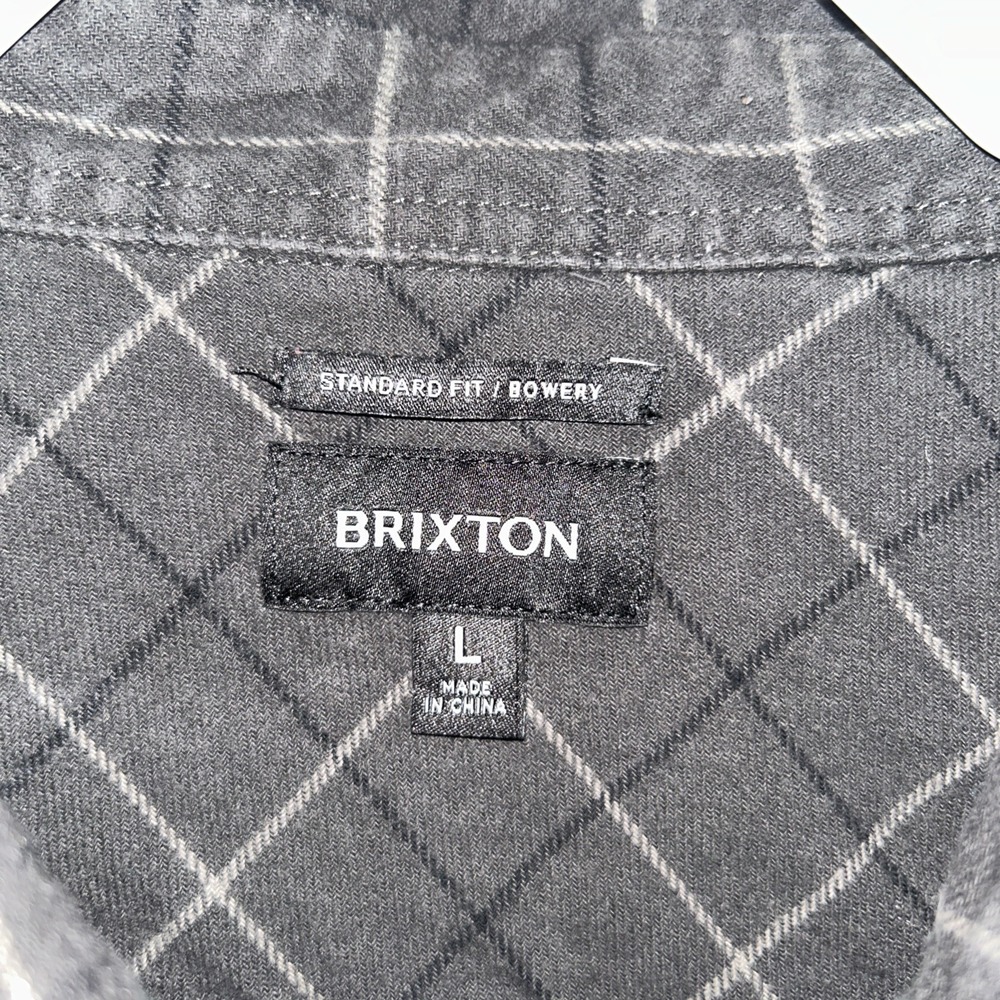 Brixton Men's Large Standard Fit/Bowery Long Sleeve Gray Black Plaid - Picture 2 of 6